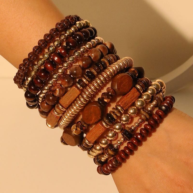 Gute Original New 12 Handmade Beaded Wooden Bead Bracelets Bohemian Style Stacked Bracelet Set