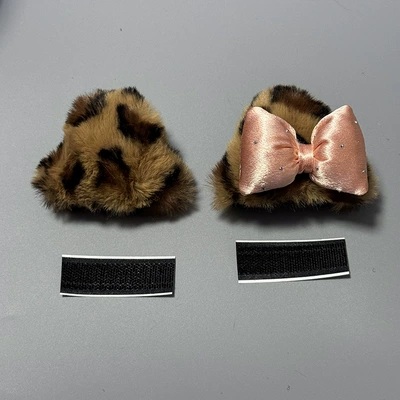 Plush Rabbit Ears Removable Internet: Motosiklet dəbilqələri - three-dimensional-leopard-print-orange-bow