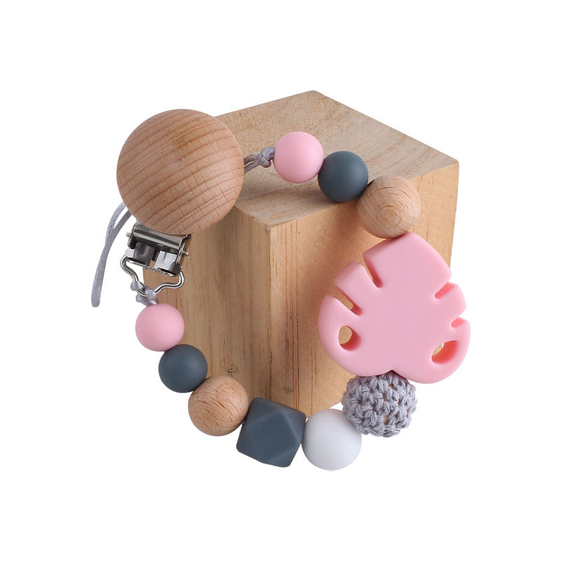 Suministros para bebés Beech chupete clip juguete mordedor bebé calmante hoja de silicona molar Cadena de chupete cadena anti-caída
