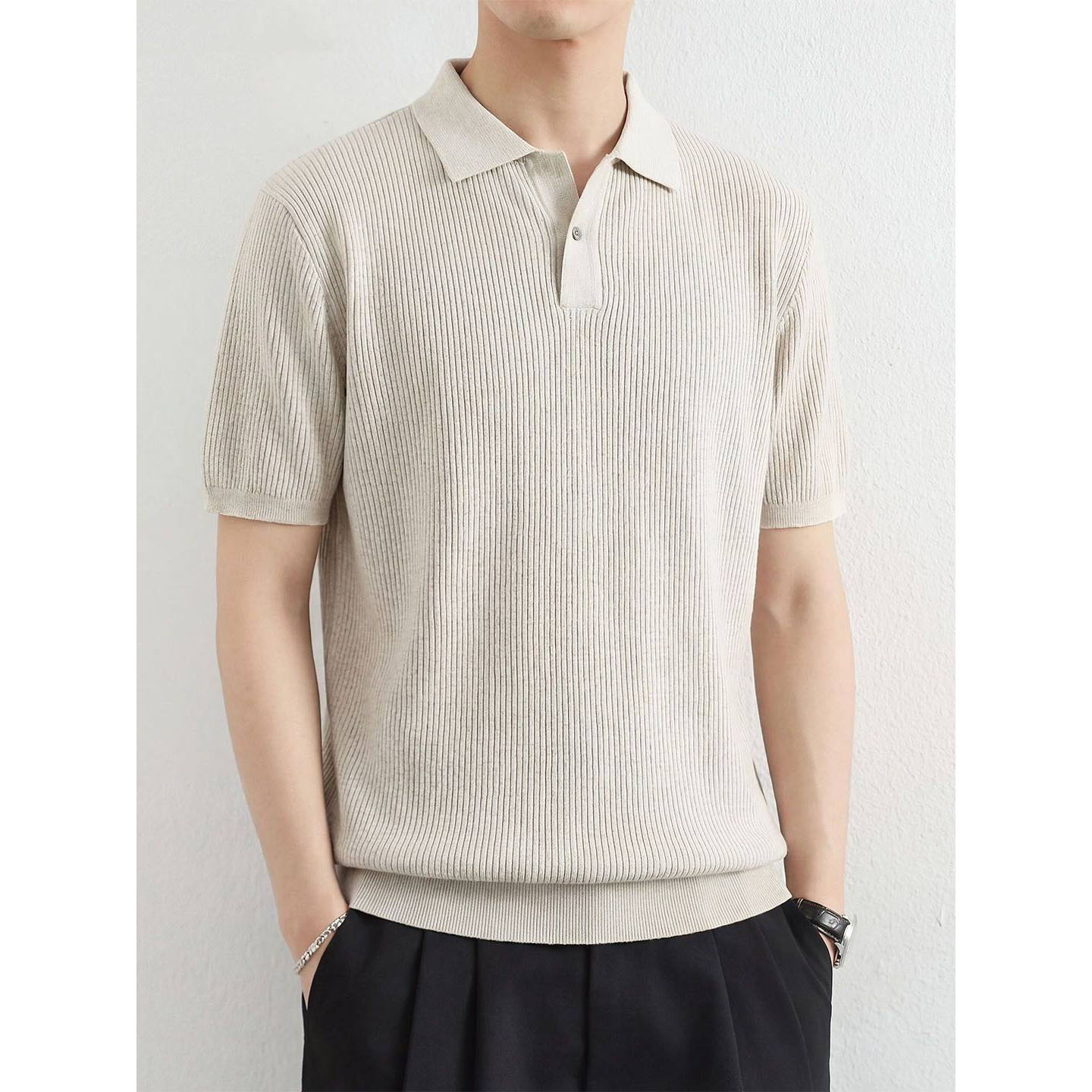 Polo camiseta de punto camiseta de manga corta camiseta de hombre cuello en V Paul color antiguo viento de negocios de verano fábrica transfronteriza al por mayor
