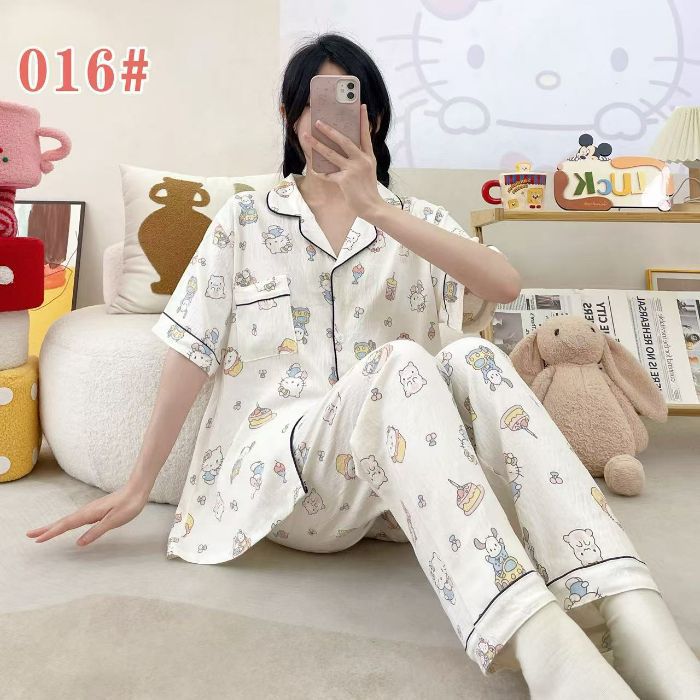 Estilo explosivo transfronterizo spot verano pantalones de manga corta cardigan solapa pijamas de dibujos animados lindo nube femenina algodón cómodo servicio a domicilio