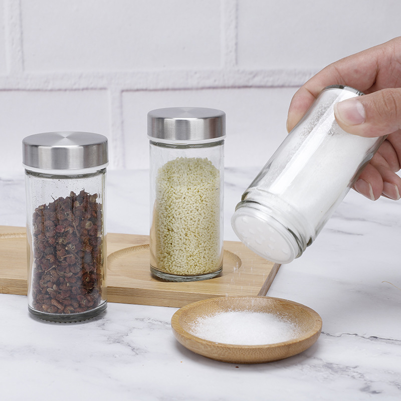 Botella de condimento base giratoria botella de condimento de acero inoxidable 8 combinación traje condimento botella de condimento de vidrio botella de condimento al por mayor