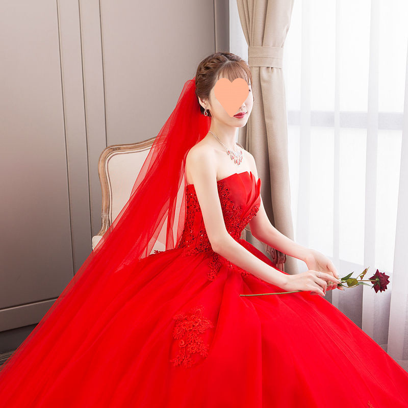 Robe de mariée 2025, nouveau modèle, rouge, princesse, top tube, style coréen, taille haute, confectionnée en usine._voghion.com