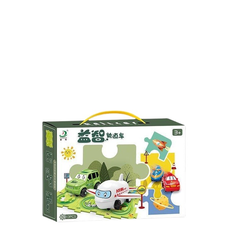 Coche de pista de rompecabezas para niños, ensamblaje de bricolaje, múltiples escenas, mapa de la ciudad, construcción de un coche de pista de rompecabezas eléctrico