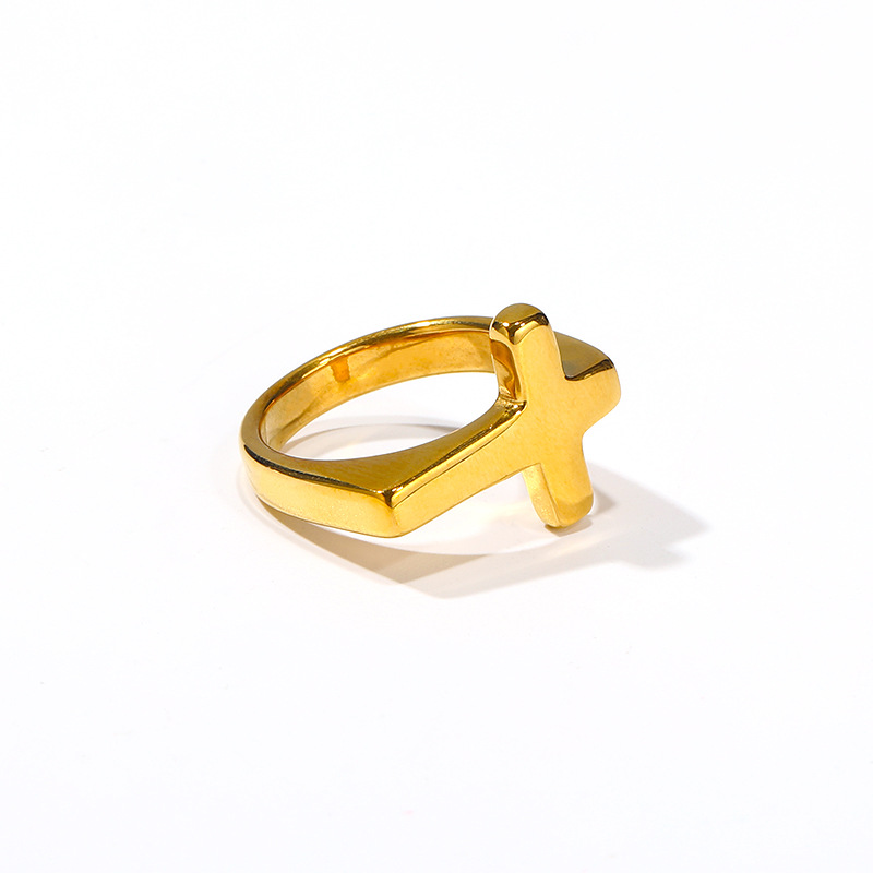 9g Weight Real Gold Plated Plating Material Rings Classification Real Gold Plated Cross 304 Stainless Steel Waterproof Non Tarnish Rings