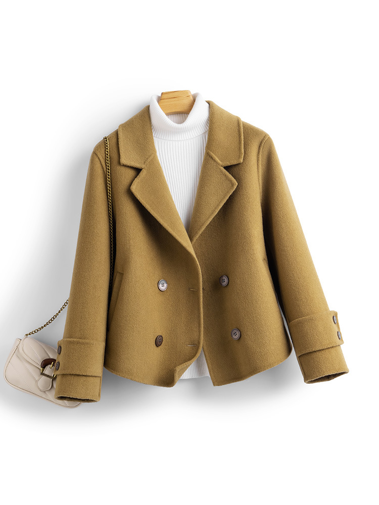 秋冬の新型の100% ウールの両面はコートのスーツの女性の短いタイプの修身のヘボン風の小さい背が高くて、百合があります。