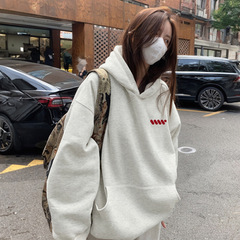 白灰色宽松连帽卫衣女2025新款秋冬季外套上衣极简高级感穿搭帽衫