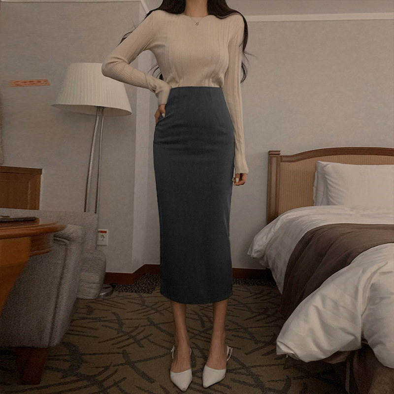 小妈风包臀裙半身女秋季新款高腰开叉一步裙小个子显瘦直筒西装裙|undefined