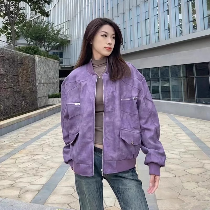 Retro-Paar-Outfit, Motorradkombi mit Stehkragen, Lederjacke, lässige und elegante Jacke, Freizeitjacke_voghion.com