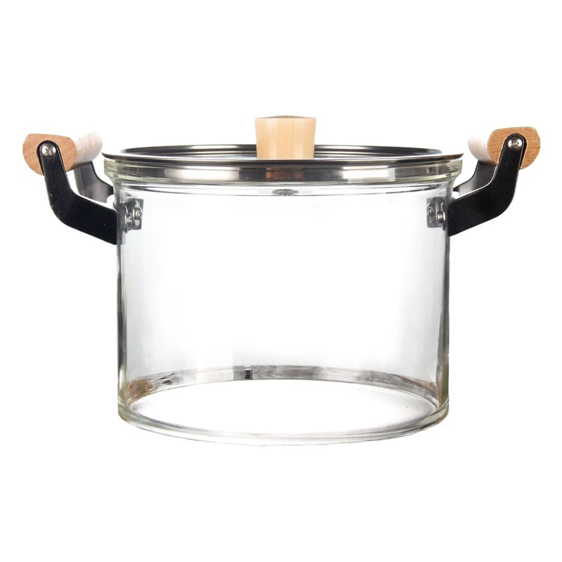 Стеклянная кастрюля с открытым огнем, кастрюля для тушения, молочник, супница с деревянной ручкой и двумя ушками