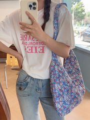 3971  帆布包女單肩小碎花大學生上課ins布袋包大容量斜挎托特包