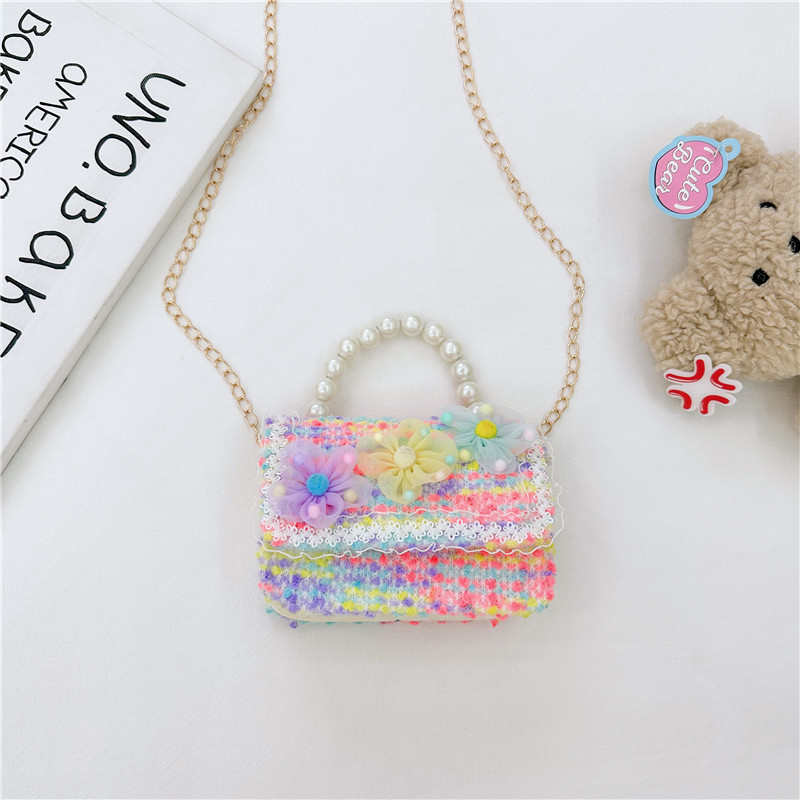 Bolso de La Perla de los niños bolsa 2023 nuevo algodón y lino pequeño bolso cuadrado de moda lindo flor niñas bolsa de mensajero decorativa