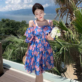 法式茶歇度假旅游雪纺吊带连衣裙泰国韩版