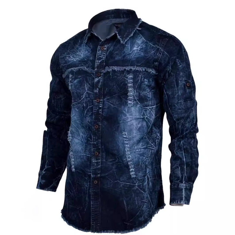 Cross-border direct supply of men's Denim long sleeve shirt slim fashion trend gradient Denim handsome shirt manufacturers Cross-border direct supply of men's Denim long sleeve shirt slim fashion trend gradient Denim handsome shirt manufacturers