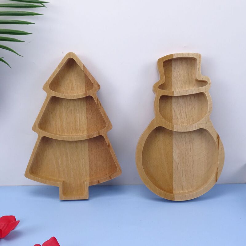 Creative Household Desktop Wooden Dried Fruit Plate Christmas Tree Melon Peanut Plate Wooden Snowman Shape snack plate