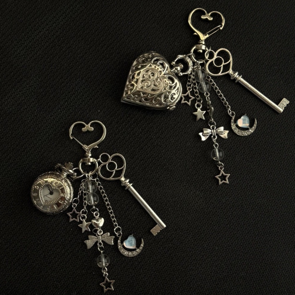 Vintage Heart Keychain Pocket Watch Pendant Star Moon Necklace_voghion.com