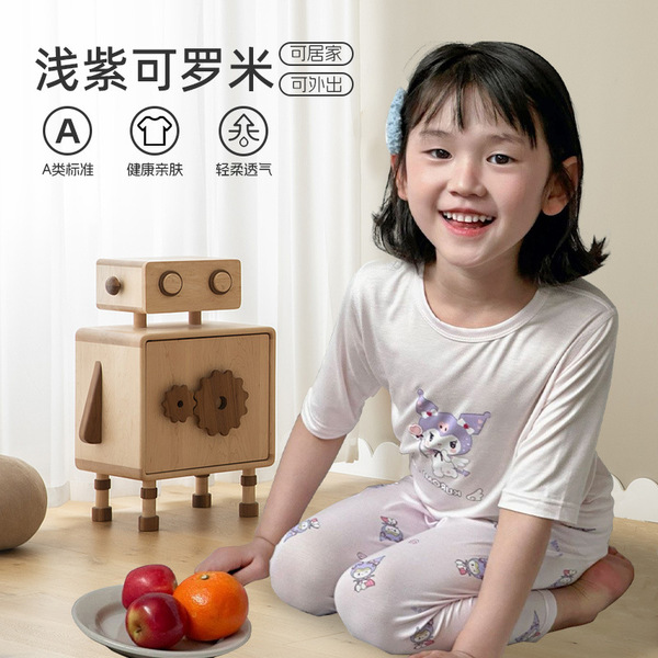 Children's Summer Cropped Sleeve Ankle-length Pants suit Korean Pajamas Boys and Girls Cartoon Home Clothes