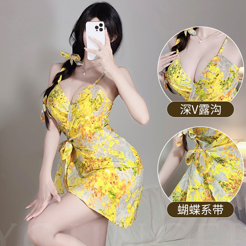 Night fun yellow shirt sexy women's sexy young woman underwear tight suspenders passion temptation women's midnight charm suit