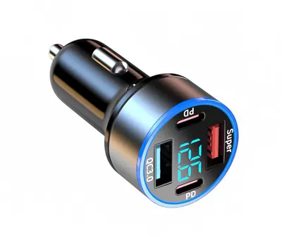 Mobil şarj cihazları – Charging Multi-Port Car Charging Head - opp-bag-four-port-round-digital-display-super-fast-charging-2usb2c