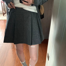 毛呢韩系高腰复古百褶半身裙女2025秋冬新款高腰显瘦大摆短裙子潮