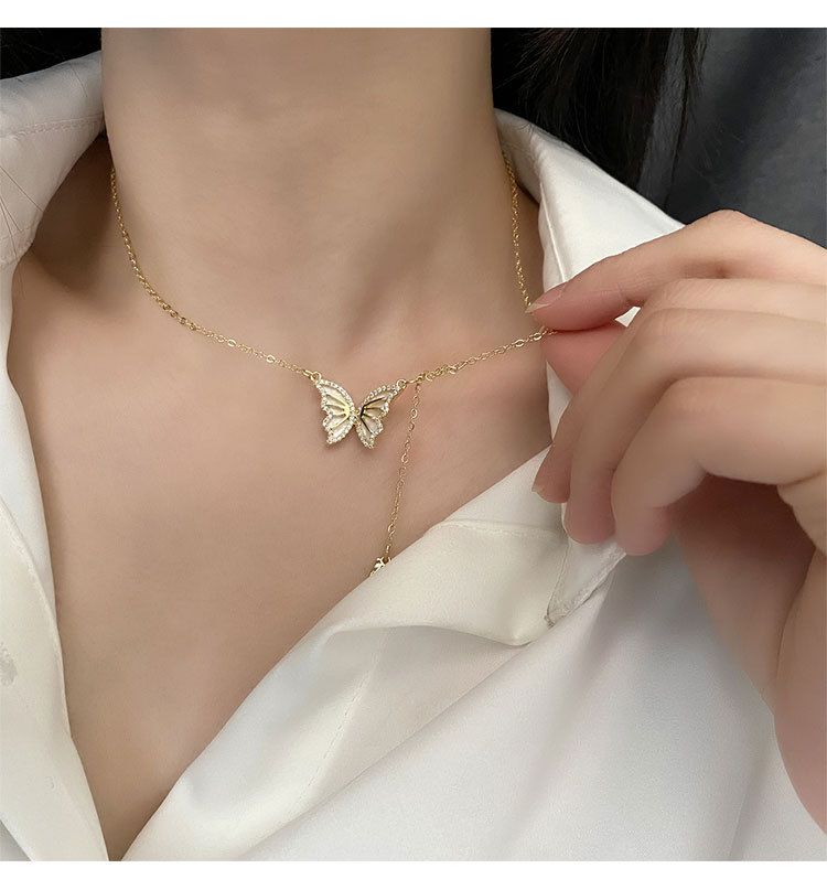 Fashion Butterfly Copper Inlay Zircon Pendant Necklace 1 Piece