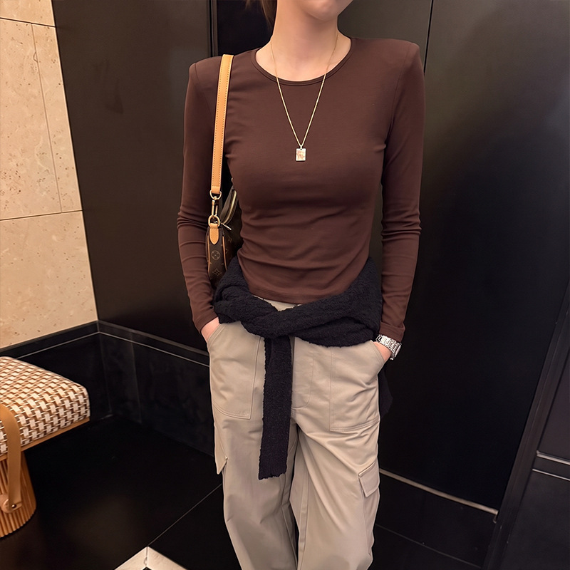 YOUYE 2026 Autumn New Collection Long-Sleeve T-Shirt for Women, Korean Style, Coffee Color, Regular Shoulder, Base Layer Top YOUYE 2026 Autumn New Collection Long-Sleeve T-Shirt for Women, Korean Style, Coffee Color, Regular Shoulder, Base Layer Top
