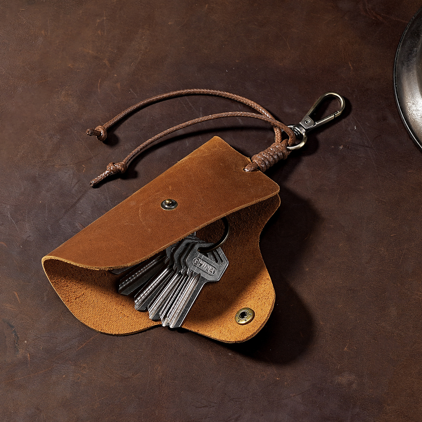 First-Layer Crazy Horse Cowhide Car Key Protection Leather Case Retro Genuine Leather Car Key Bag Home Waist Lock Key Bag