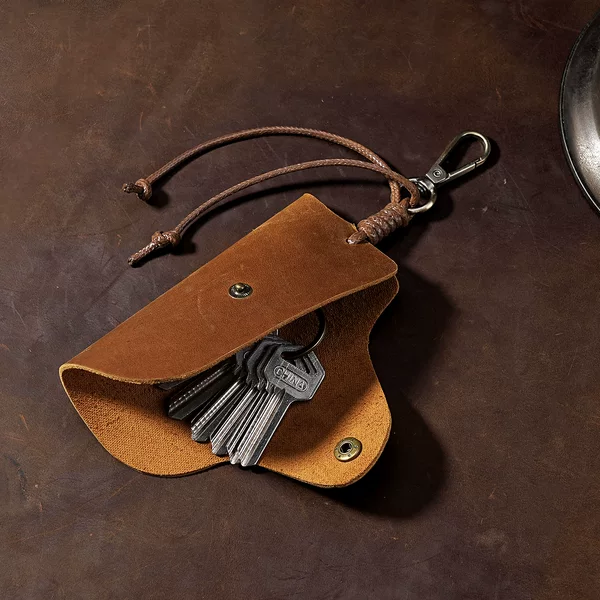First-Layer Crazy Horse Cowhide Car Key Protection Leather Case Retro Genuine Leather Car Key Bag Home Waist Lock Key Bag