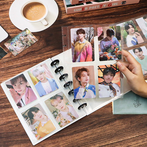 Thick Mushroom Shape Card Holder, 7-Hole Inner Pages, 3-Inch 4-Grid Transparent Non-Slip PP Photo Album, Supplement Pack