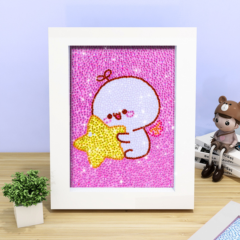 Pintura de diamante DIY con marco de fotos para enviar lleno de diamantes y pintura de diamantes para hacer pintura al óleo de dibujos animados educativos para niños 2024 ladrillo pegajoso y diamantes brillantes