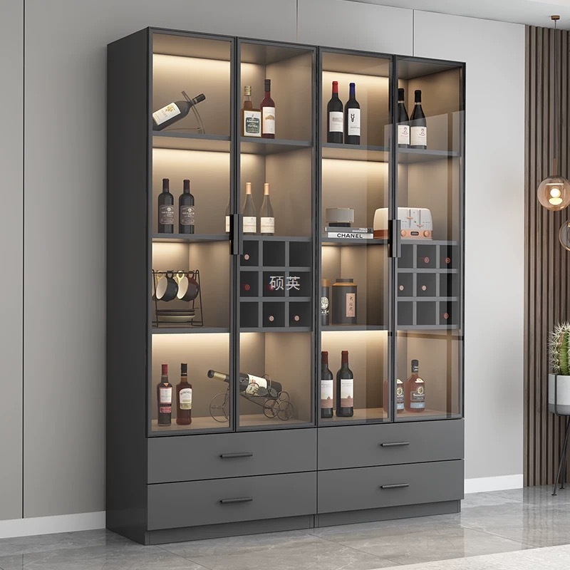 Glass Internet Celebrity Small Wine Cabinet Display Cabinet Commercial Living Room Wine Rack Dining Room Light Luxury Modern Household Integrated Wall