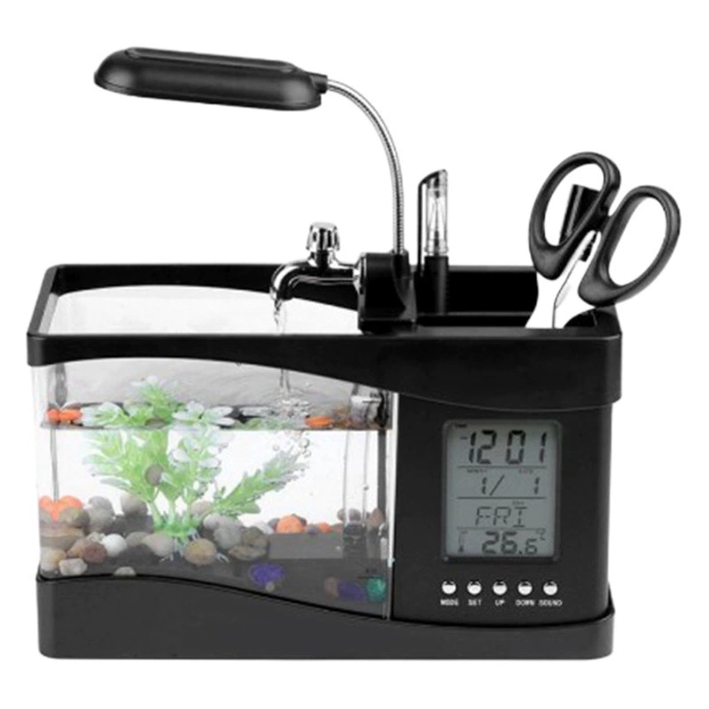 Многофункциональный USB-будильник-календарь с LED-подсветкой, аквариумом и подставкой для ручек, настольная лампа, подарок для дома