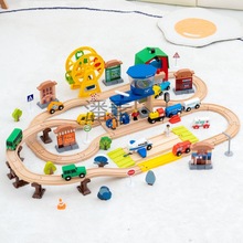 Ps木质轨道车电动小火车套装轨道 木制儿童益智拼装玩具车2岁男宜