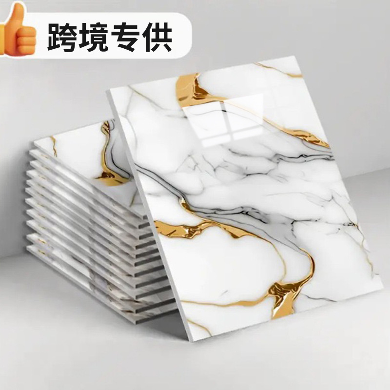 跨境外贸仿大理石鎏金3d墙面翻新装饰贴纸防油防水墙纸自粘瓷砖贴
