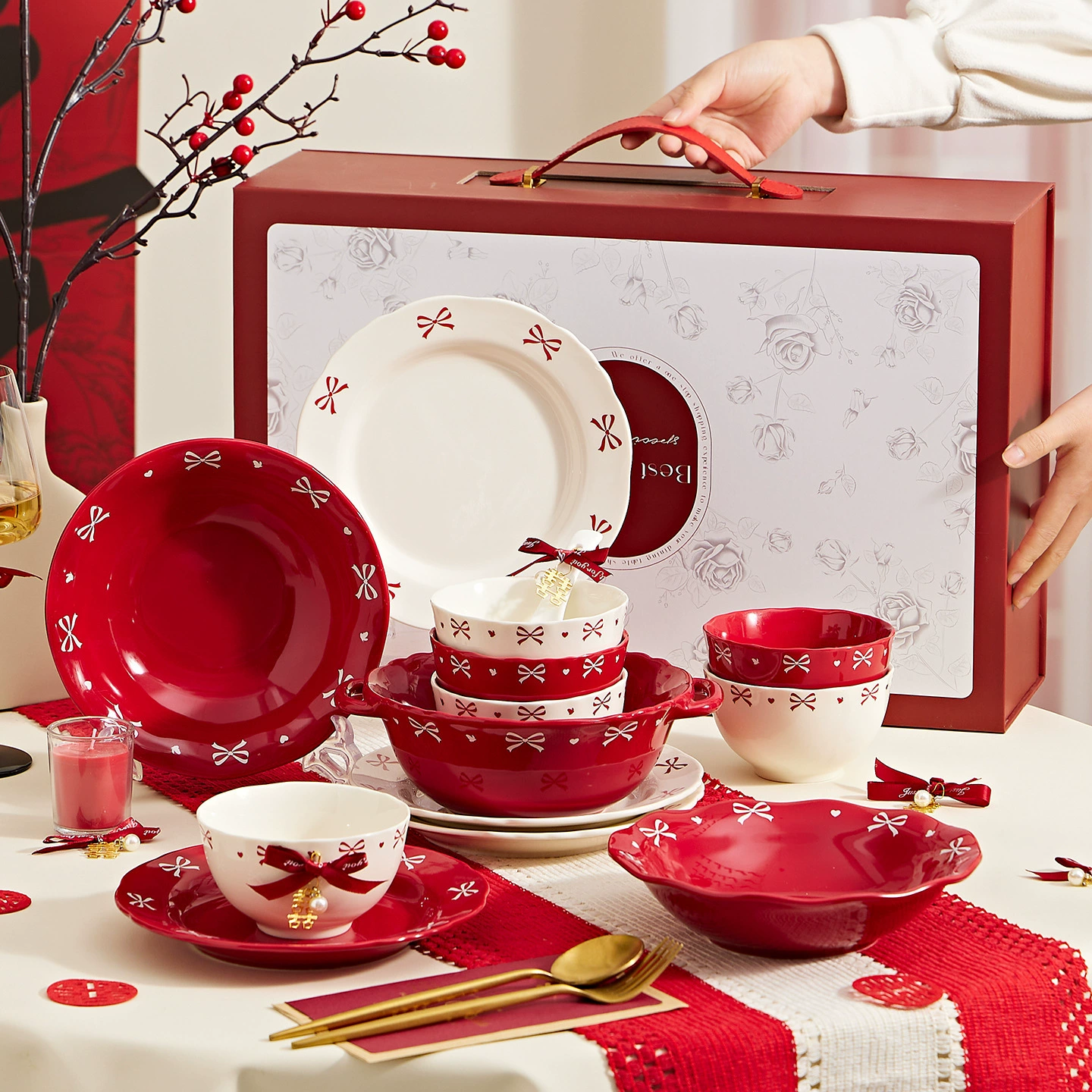 Jingdezhen высокая температура глазурь цветная керамическая чаша для риса и блюдо бытовые чаши, набор палочек и блюд, свадебный подарок на новоселье