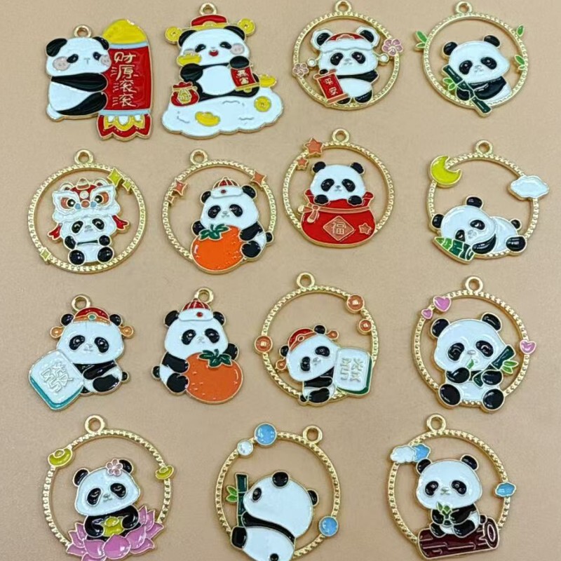 Alloy Panda Keychain Pendant DIY Jewelry Materials Accessories New Year Style Green Bamboo Ornaments Chinese Style Bag Charms