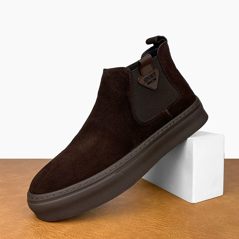 Высокие мужские замшевые туфли без шнуровки для осени и зимы 2023, деловые повседневные мужские туфли, модные короткие ботинки, челси, универсальные.