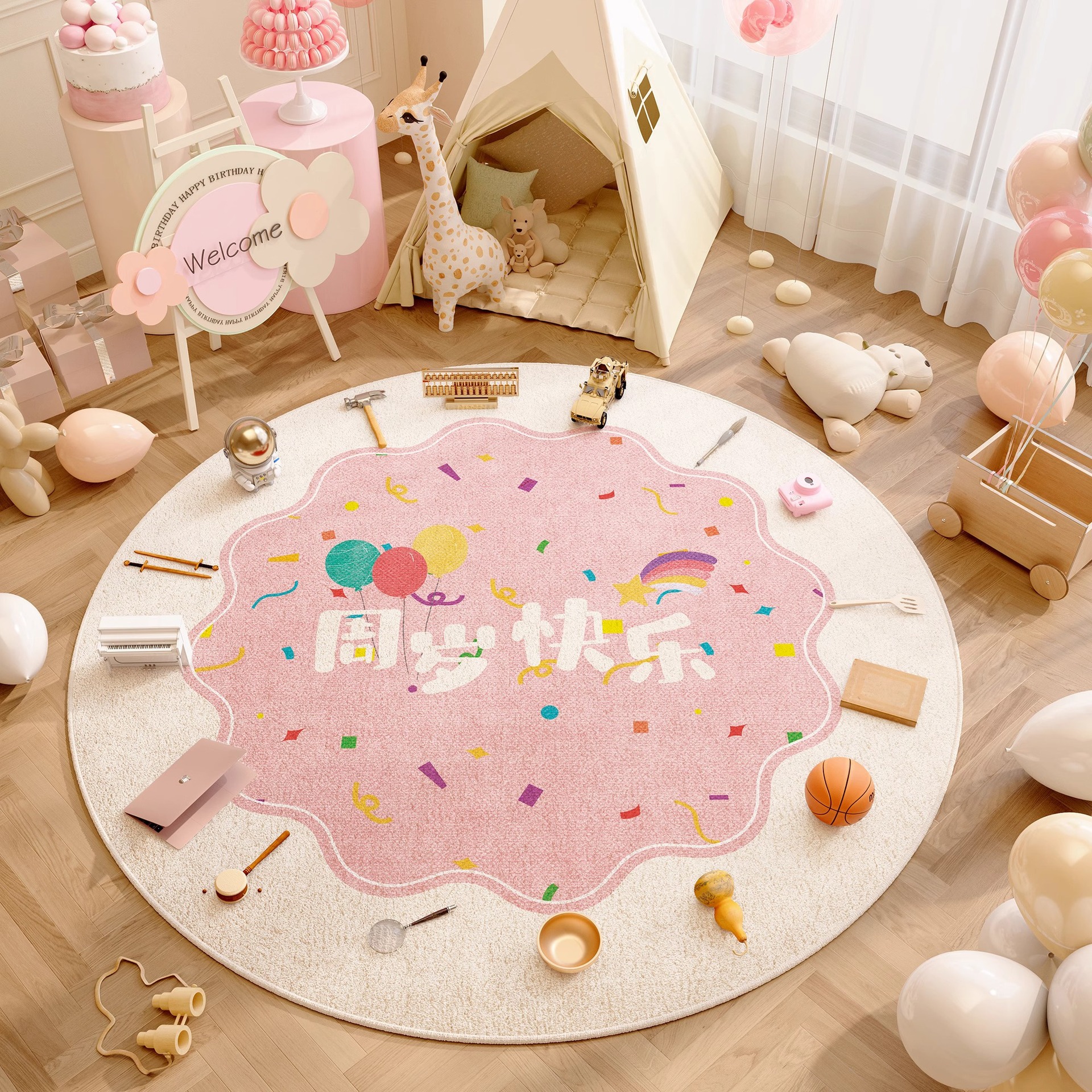 Casi alfombra de un año alfombra de cumpleaños props de diseño dragón bebé raspar la alfombra de la sala de estar para niños almohadilla redonda roja