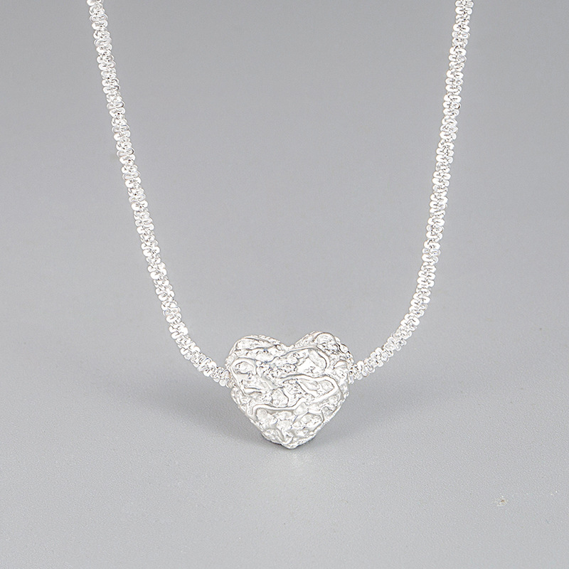 Korean S925 Sterling Silver Folds Heart-shaped Lavicle Chain Silver Jewelry display picture 1