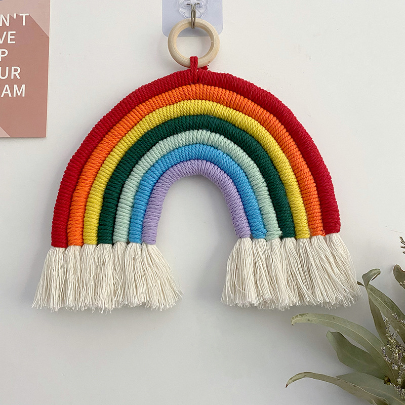 Nordic INS style 7-color rainbow handmade cotton rope woven wall hanging decor home children's room creative ornament hanger