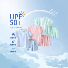 2025 新 UPF50 + 夏スポーツスーツ子供の韓国スタイルのアイスシルク通気性の服屋外半袖ショーツ