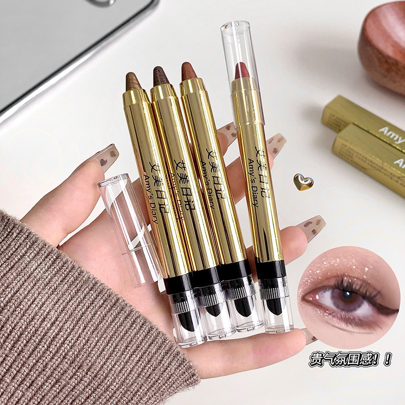 Aimei Diary Silky Highlighter Eyeshadow Pen Pearlescent Shimmer Eye Shadow Pen for Highlighting and Contouring Double-Ended Eyeshadow Stick