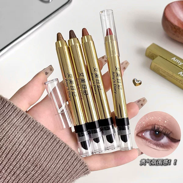 Aimei Diary Silky Highlighter Eyeshadow Pen Pearlescent Shimmer Eye Shadow Pen for Highlighting and Contouring Double-Ended Eyeshadow Stick