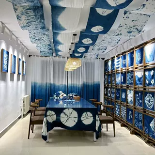 定制新款室内网红民族风扎染图案布料餐厅吊顶天幕装饰背景长条布