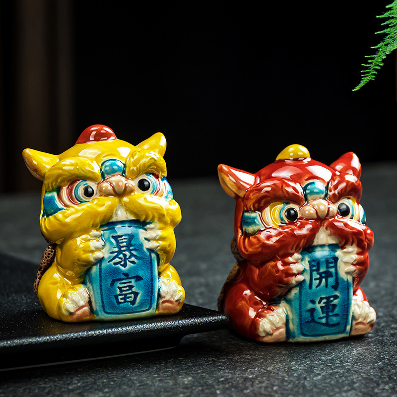 交趾陶醒狮摆件国潮舞狮厦门文创陶瓷家居客厅装饰品摆件伴手礼品