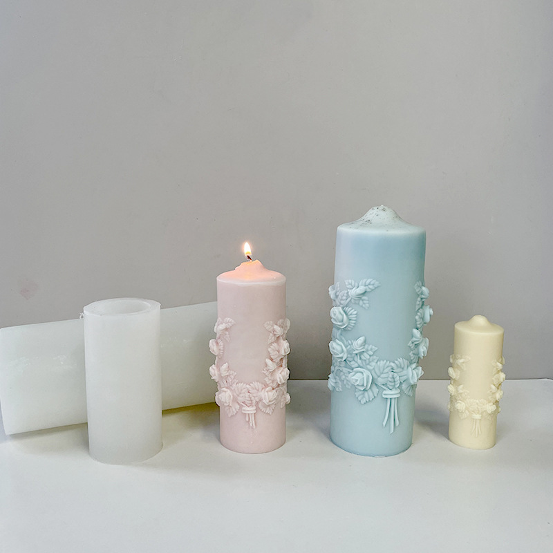 Tallada cilíndrica aromaterapia vela molde de estilo europeo de lujo retro tallado floral aromaterapia difusor molde de silicona