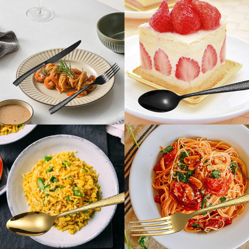 クロスボーダー角柄スネークステンレス食器ナイフフォークスプーン6メインパーツセットチタンメッキ洋食ステーキナイフフォークデザートスプーン|undefined