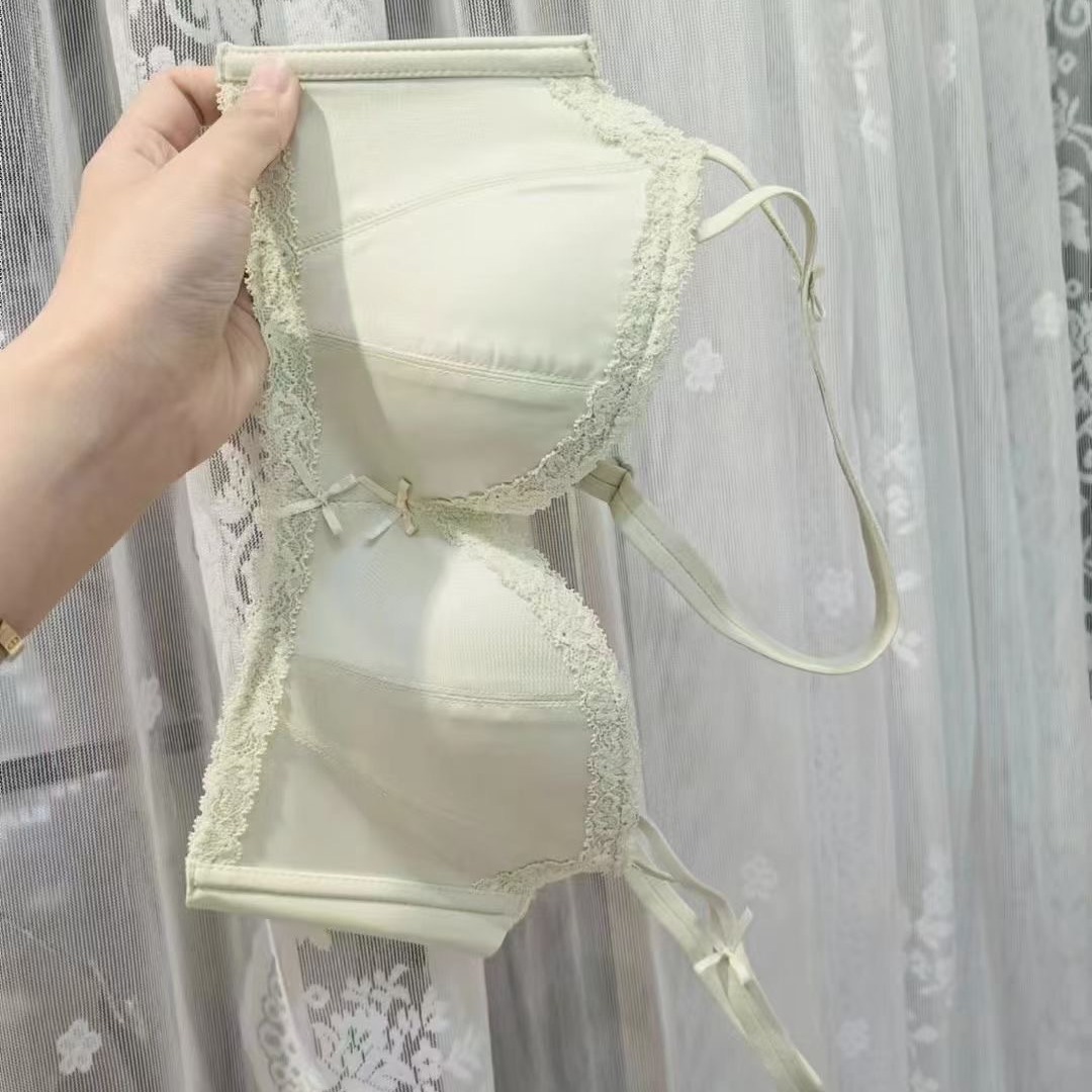 8076 Estilo dulce y puro satén sin anillo de acero, pechos pequeños, ropa interior de recolección, soporte superior, sujetador de ajuste cómodo y transpirable