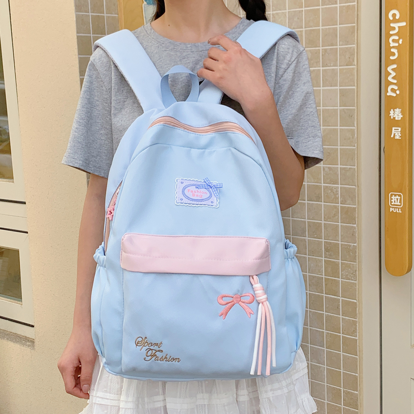 Unique new model bow-knot contrasting color cute large-capacity transparent mini student backpack for outings
