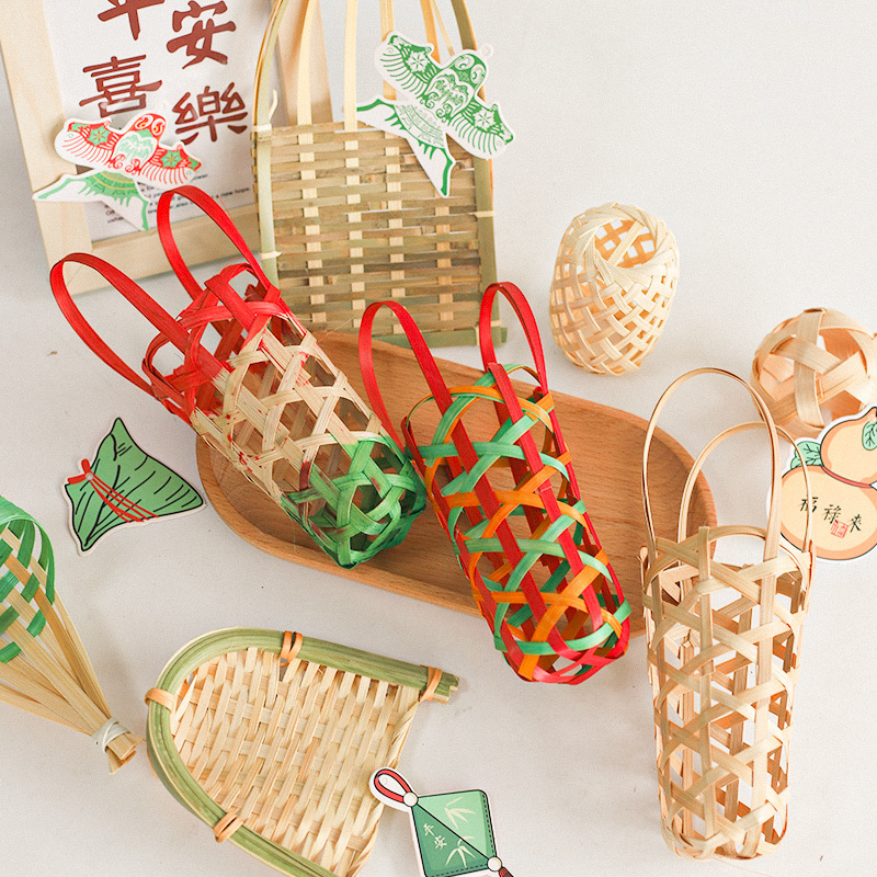 竹織り DIY 伝統的な端午節中秋節ブティック竹かご手作り装飾ボールランタン特別なドラゴンボート小さなちりとり|undefined